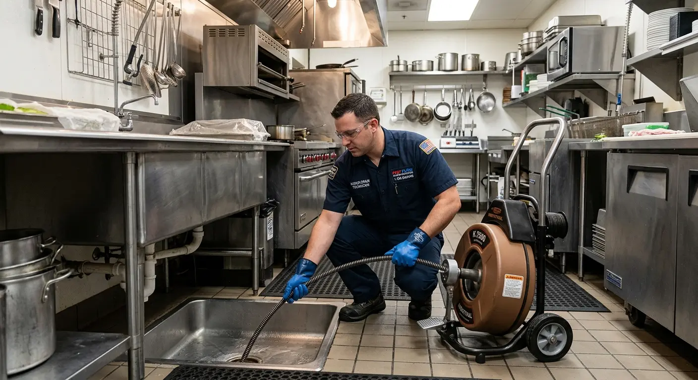 Commercial drain cleaning service in a restaurant kitchen in Reidsville