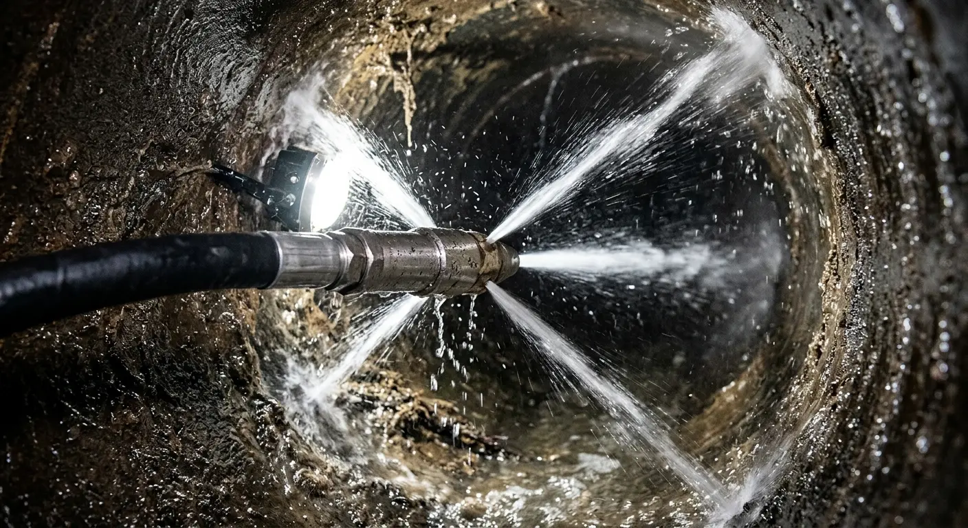 High-pressure hydro jetting nozzle cleaning sewer pipe for Storm Drain Cleaning in Reidsville